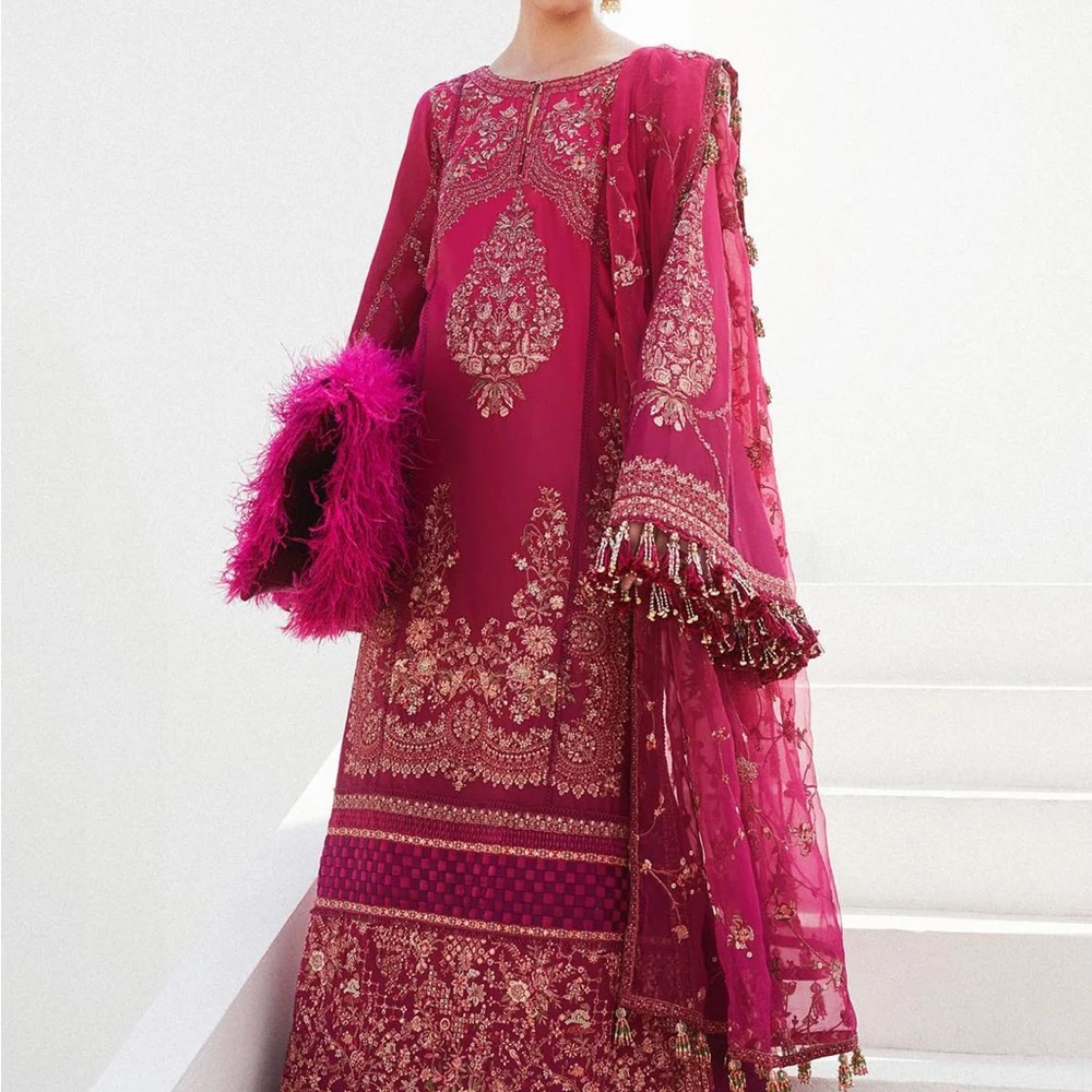Chic Magenta Embroidered Long Sleeve Dress